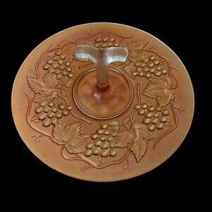 Vintage Amber Carnival Imperial Glass Cake Plate // Tidbit Tray Grapes & Leaves
